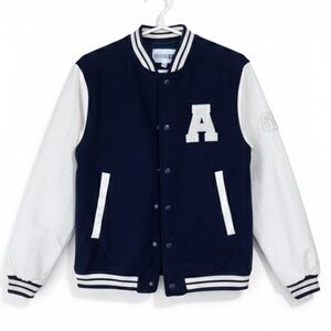 Survival Gear Retro Navy Blue And White Letterman Bomber Jacket Boys Size 10/12